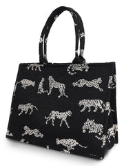 Black Jacquard Tiger Patterned Handbag