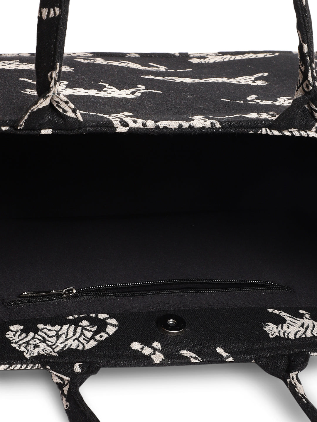 Black Jacquard Tiger Patterned Handbag