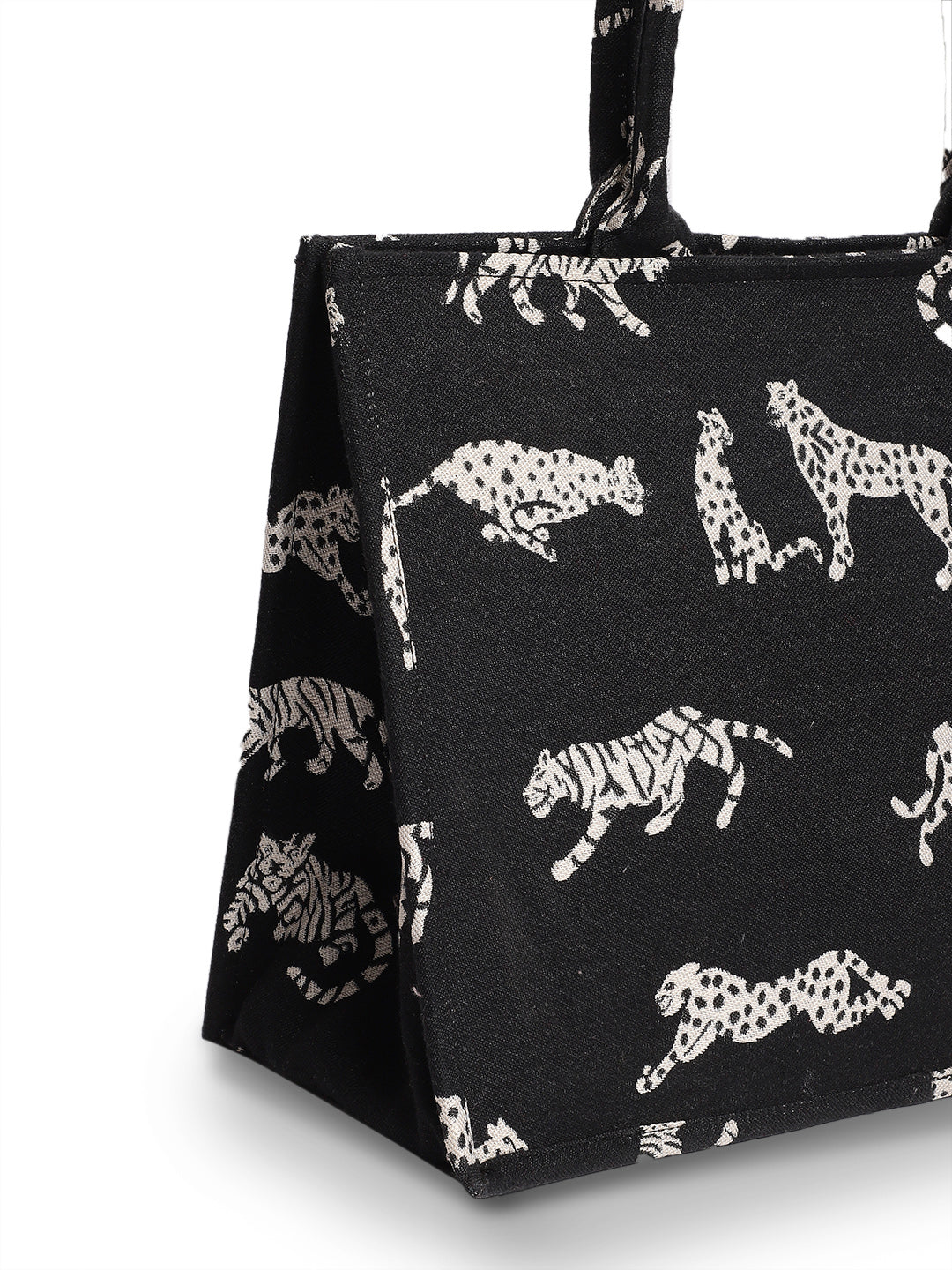Black Jacquard Tiger Patterned Handbag