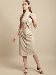Beige Neck Wrap Dress