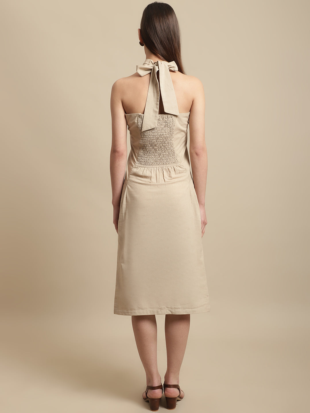 Beige Neck Wrap Dress