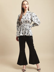 Bell Bottom Trouser With Flower Printed Top Co-Ord Set