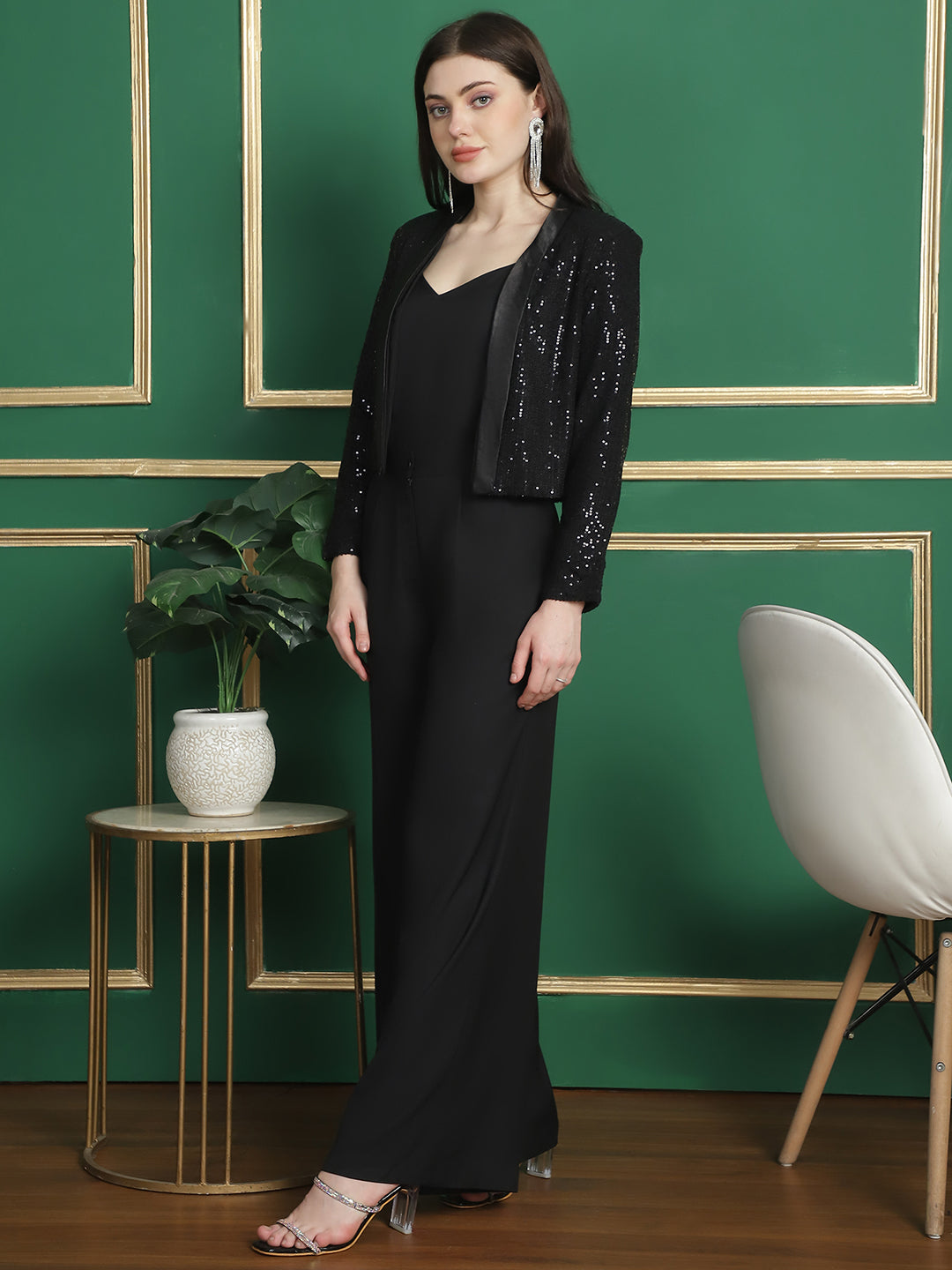 Black 3Pc Suit Comes With Sequence Jacket