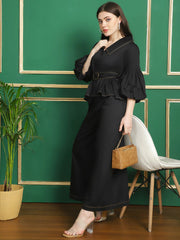 Black Collar Top With Belt coordinated with Trousers
