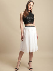 Black Crop Top With Mesh Skirt Co-Ord Set