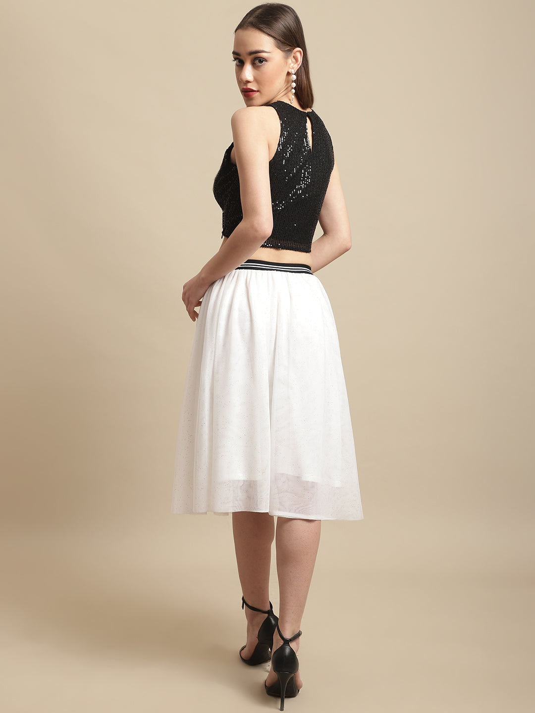 Black Crop Top With Mesh Skirt Co-Ord Set