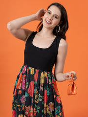 Black Dress with Multi-Floral Mesh