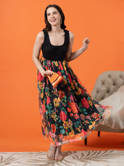 Black Dress with Multi-Floral Mesh