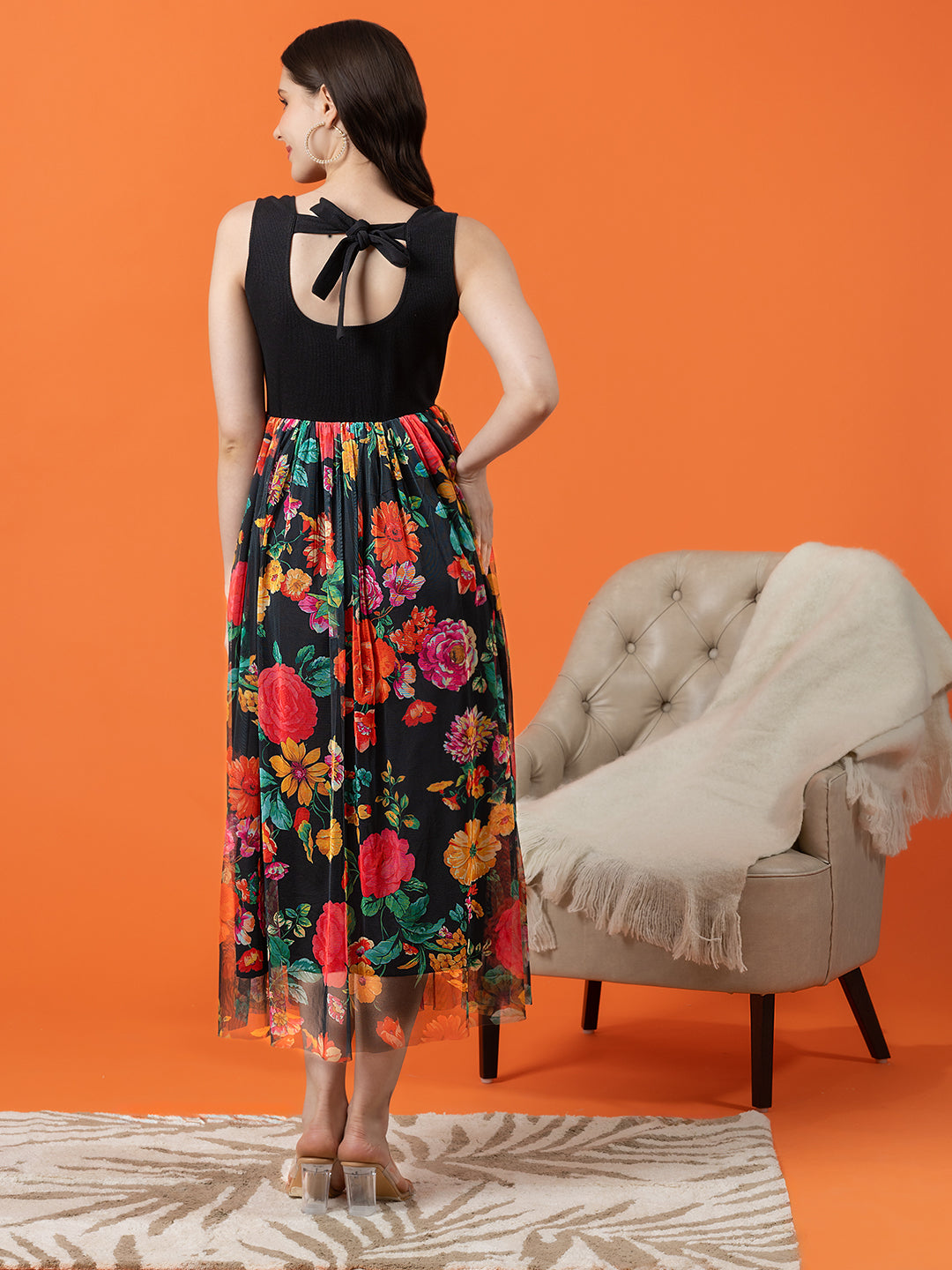 Black Dress with Multi-Floral Mesh