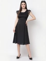 Black Frill Cap Sleeve Dress