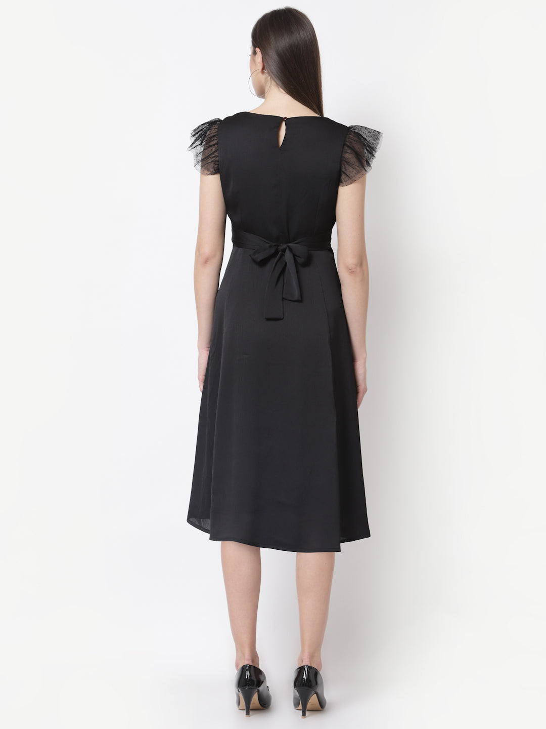 Black Frill Cap Sleeve Dress