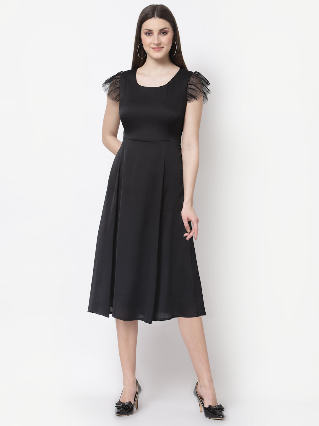 Black Frill Cap Sleeve Dress