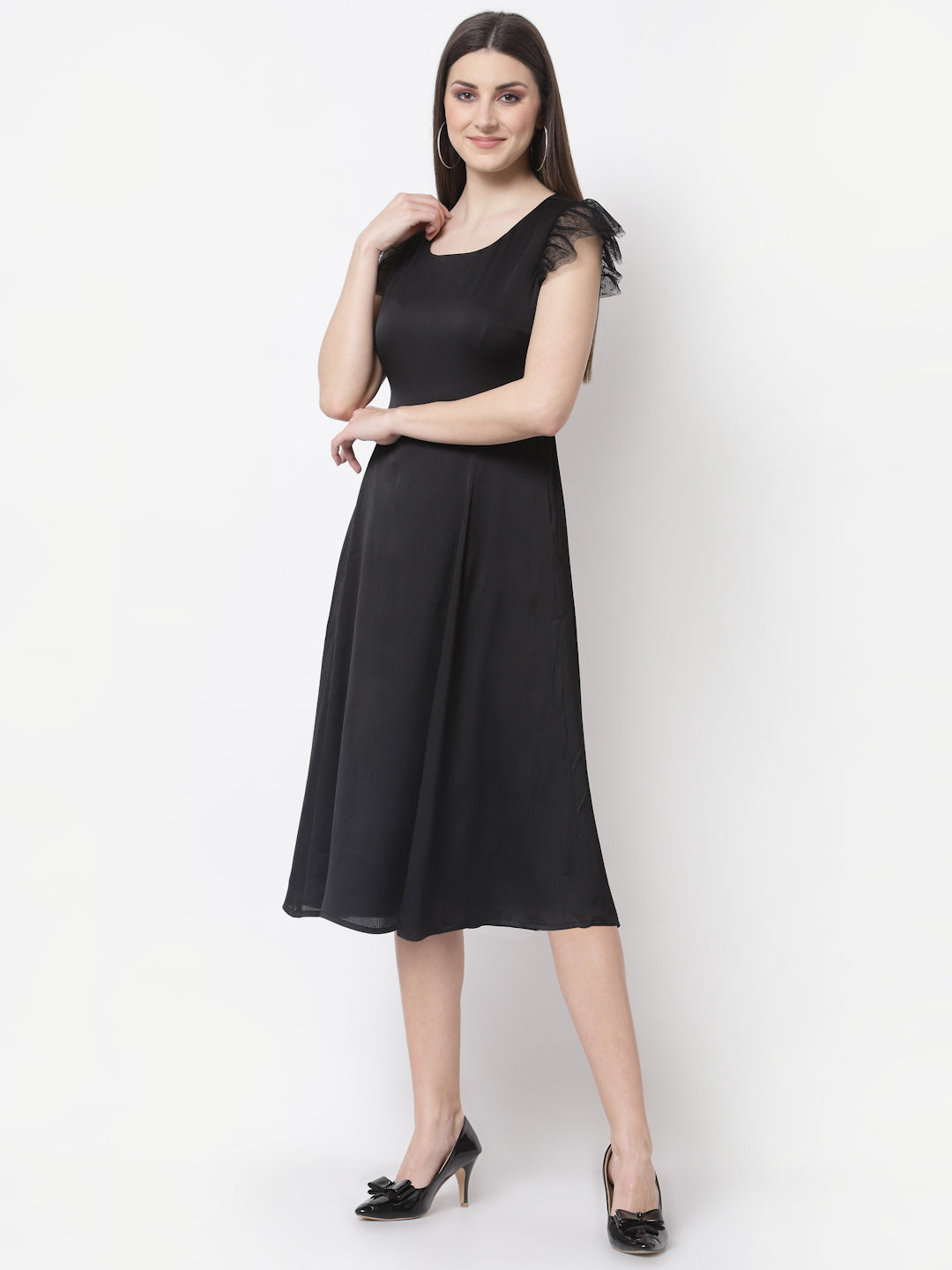 Black Frill Cap Sleeve Dress