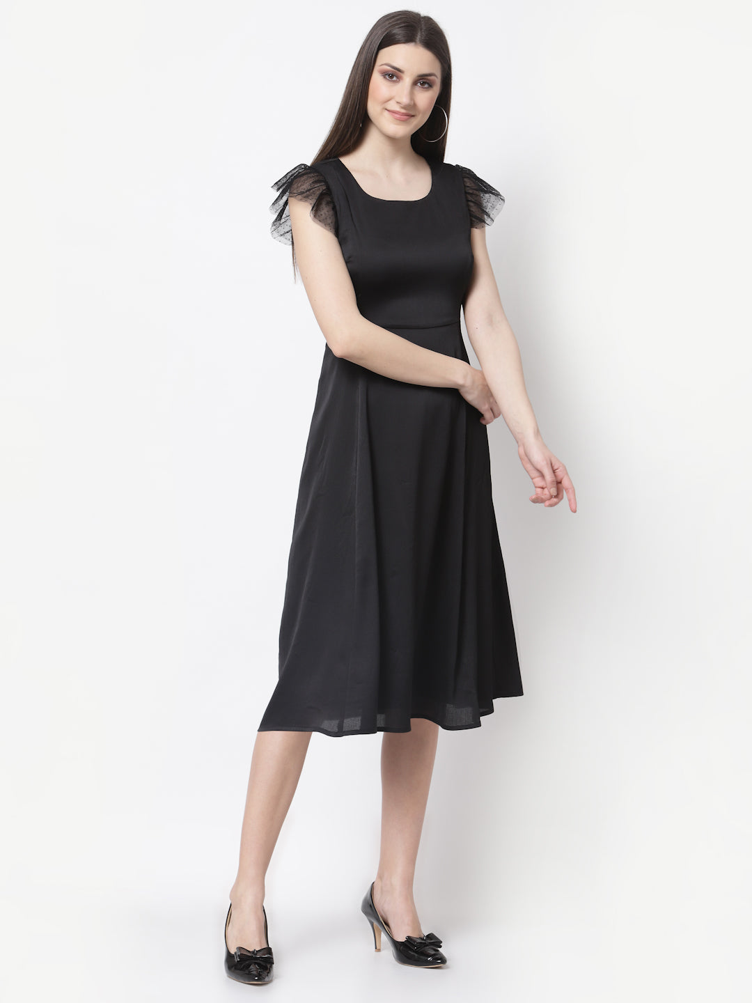 Black Frill Cap Sleeve Dress