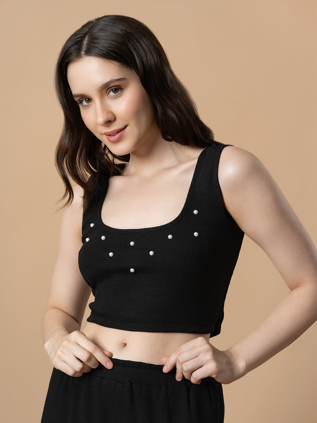 Black Loungewear with Pearl Detail
