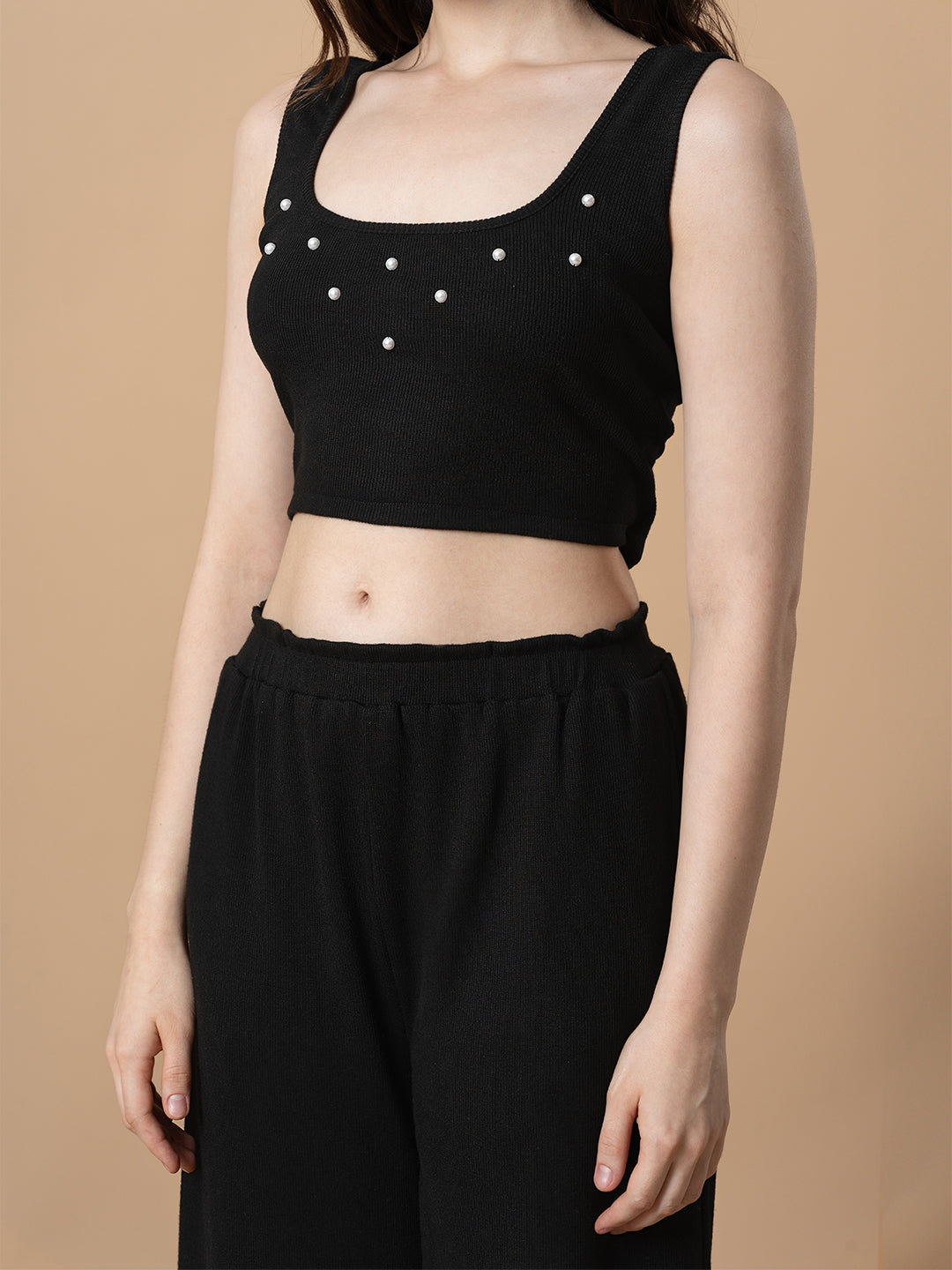Black Loungewear with Pearl Detail