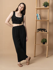 Black Loungewear with Pearl Detail