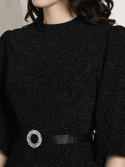 Black Lurex Party Dress With Satin Belt
