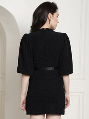 Black Lurex Party Dress With Satin Belt