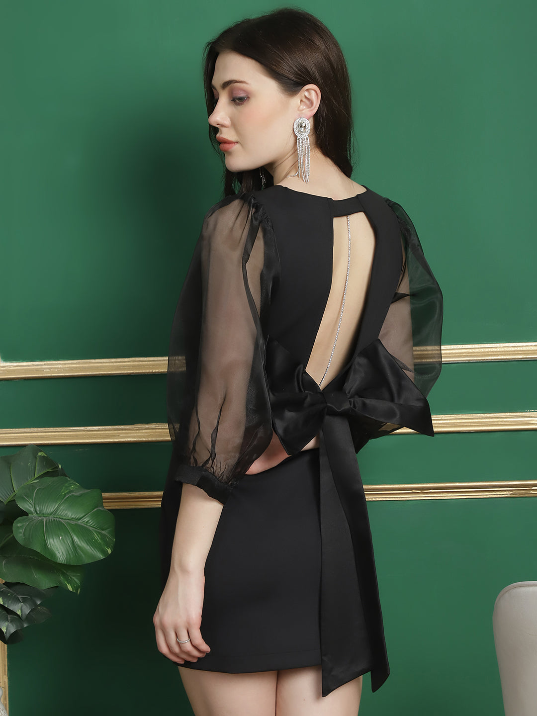 Black Mini Dress With Back Rhinestone Detail