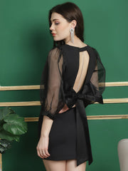 Black Mini Dress With Back Rhinestone Detail