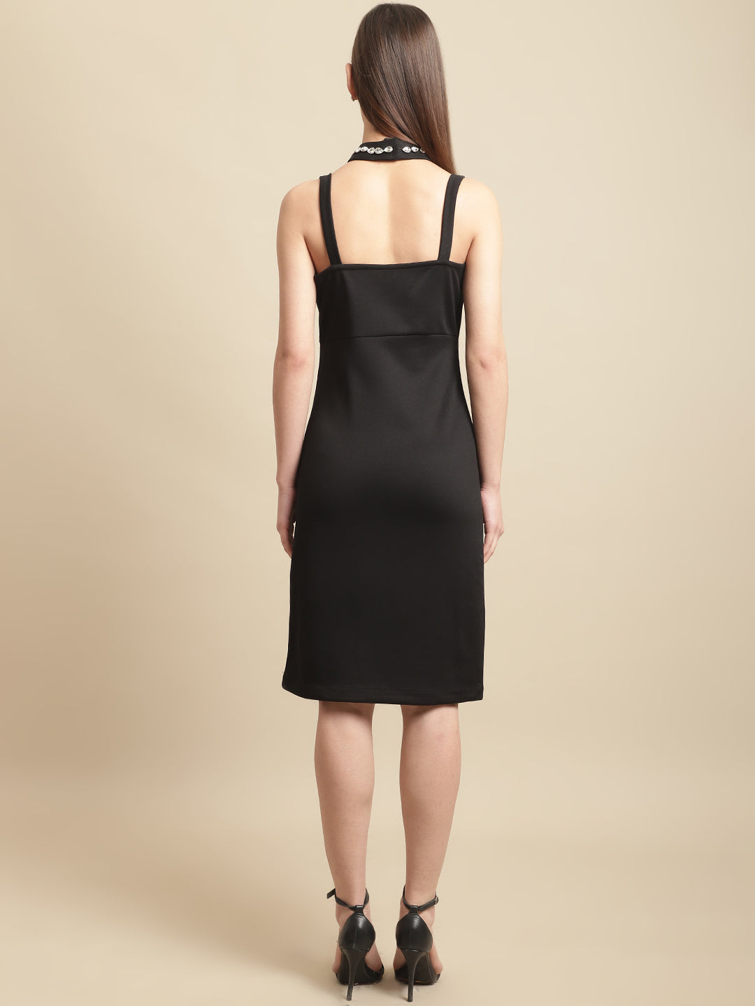 Black Neck Embellished Bodycon Dress