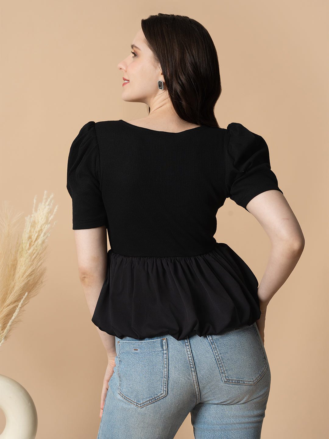 Black Peplum Bubble Top