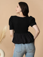Black Peplum Bubble Top