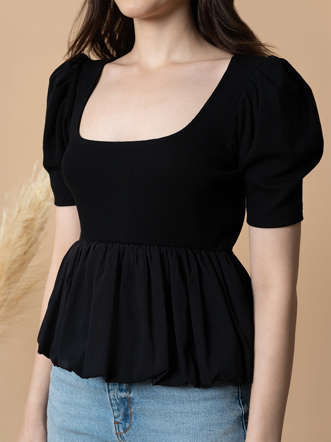 Black Peplum Bubble Top