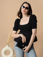 Black Peplum Bubble Top