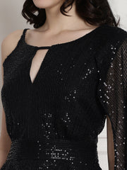 Black Sequence Peplum Top With Trouser Black Co-Ord Sets