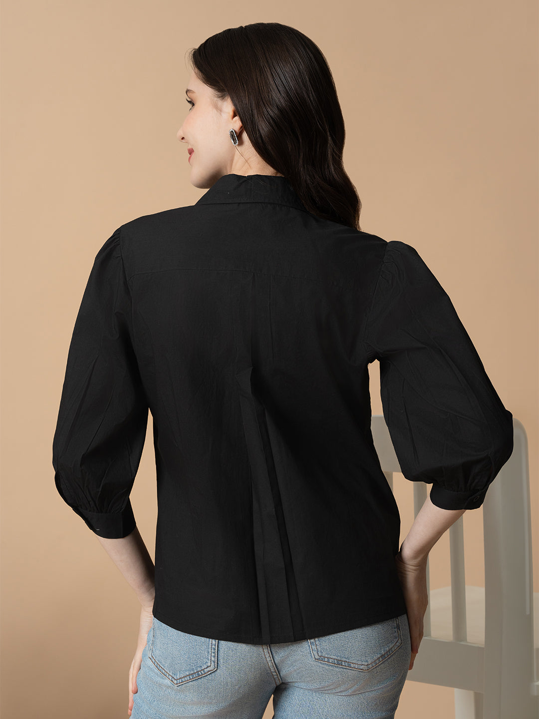 Black Shirt With 3D Pink Flowers