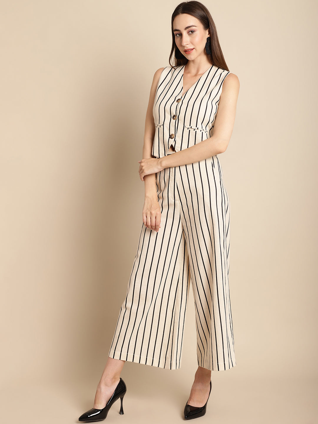 Black Stripe Beige Co-Ord Set