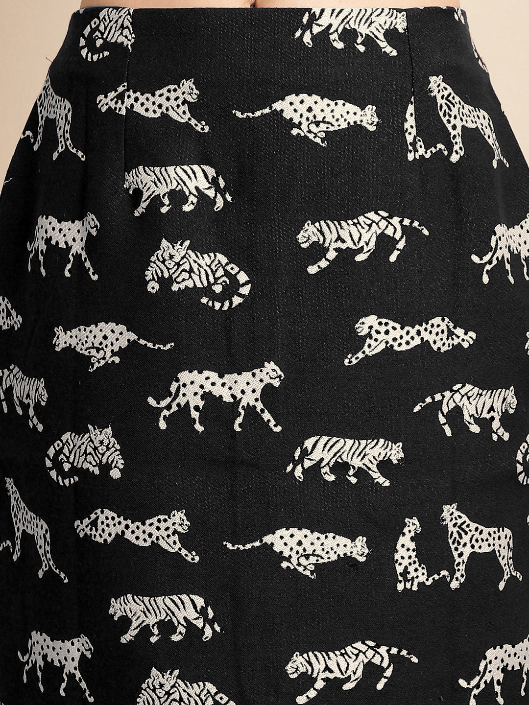 Black Tiger Patterned Jacquard Blazer Dress