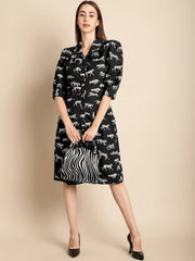 Black Tiger Patterned Jacquard Blazer Dress