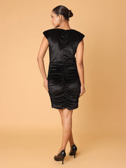 Black Velvet Power Shoulder Dress With Cut-Out At Waist