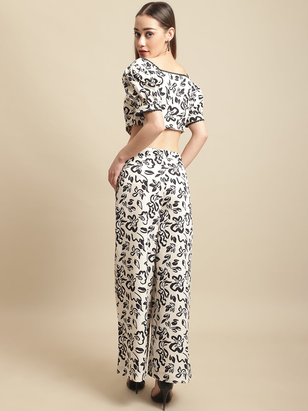 Black & White Crop Top With Pants Co-Ord Set