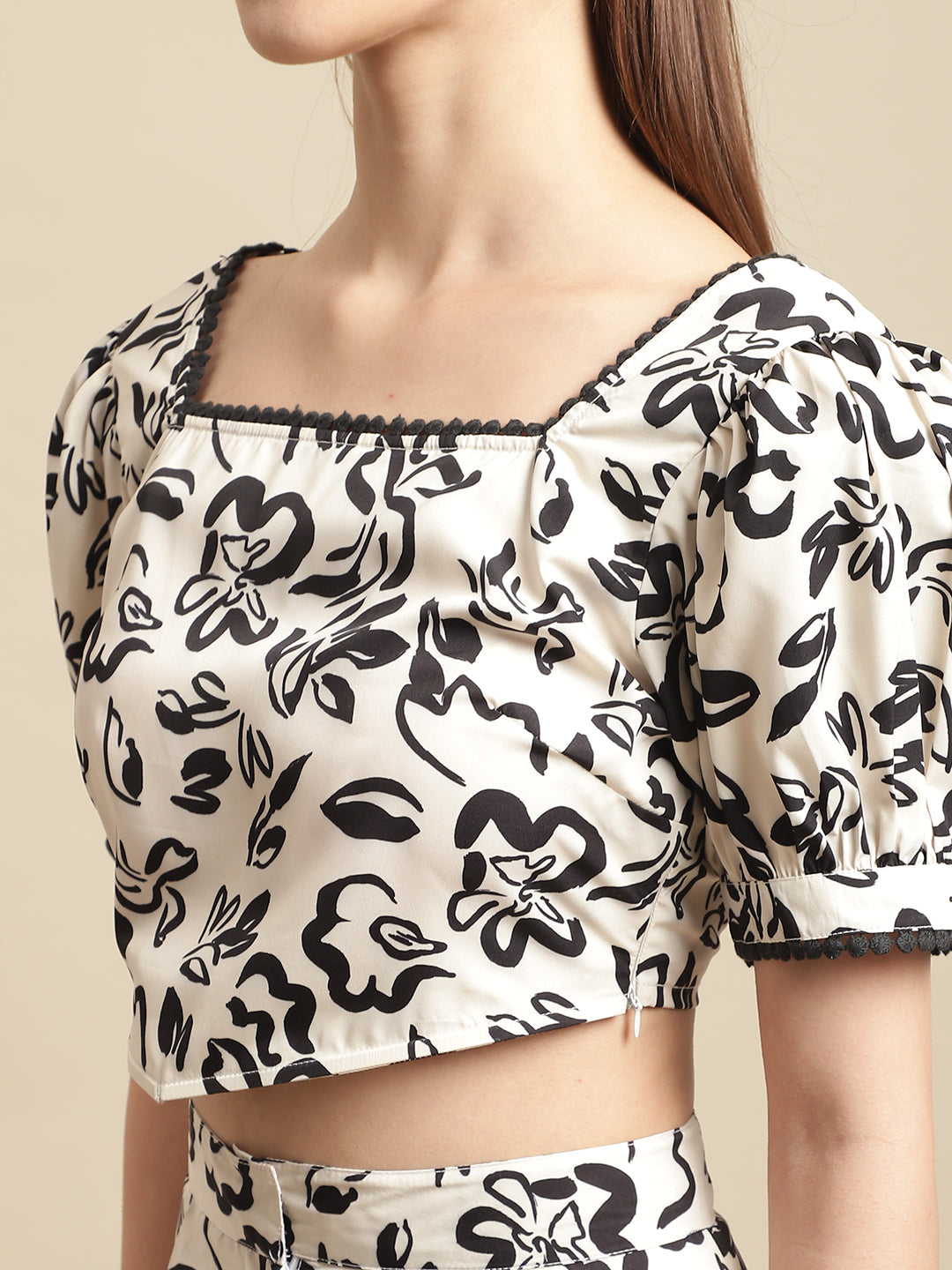 Black & White Crop Top With Pants Co-Ord Set