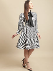Black & White With Satin Tie Dress