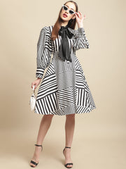 Black & White With Satin Tie Dress