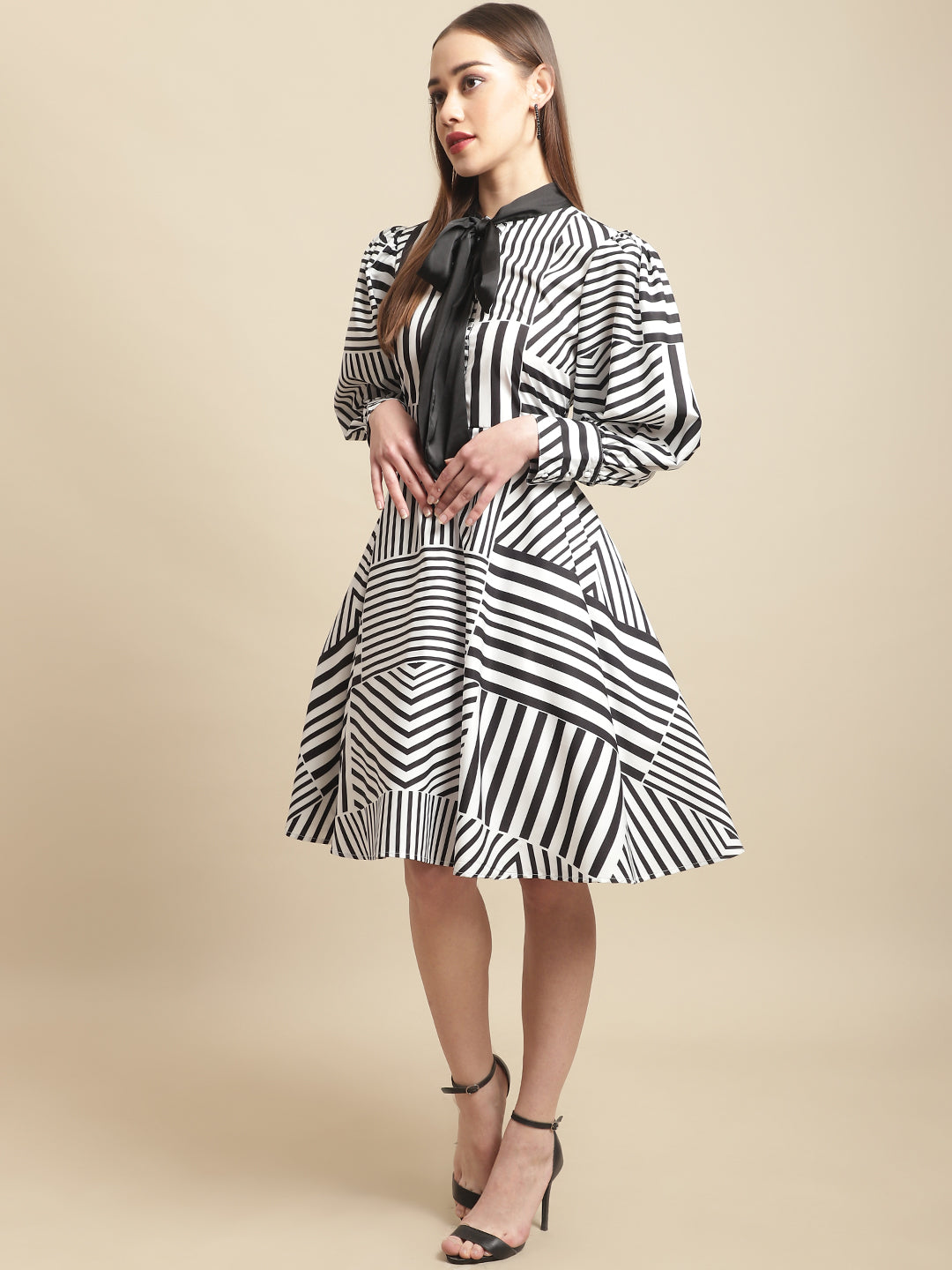 Black & White With Satin Tie Dress