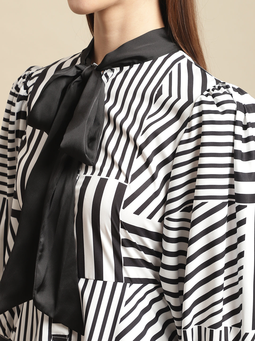 Black & White With Satin Tie Dress