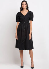 Ruched Waisted Black Dress