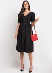 Ruched Waisted Black Dress