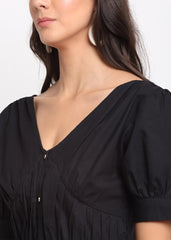 Ruched Waisted Black Dress