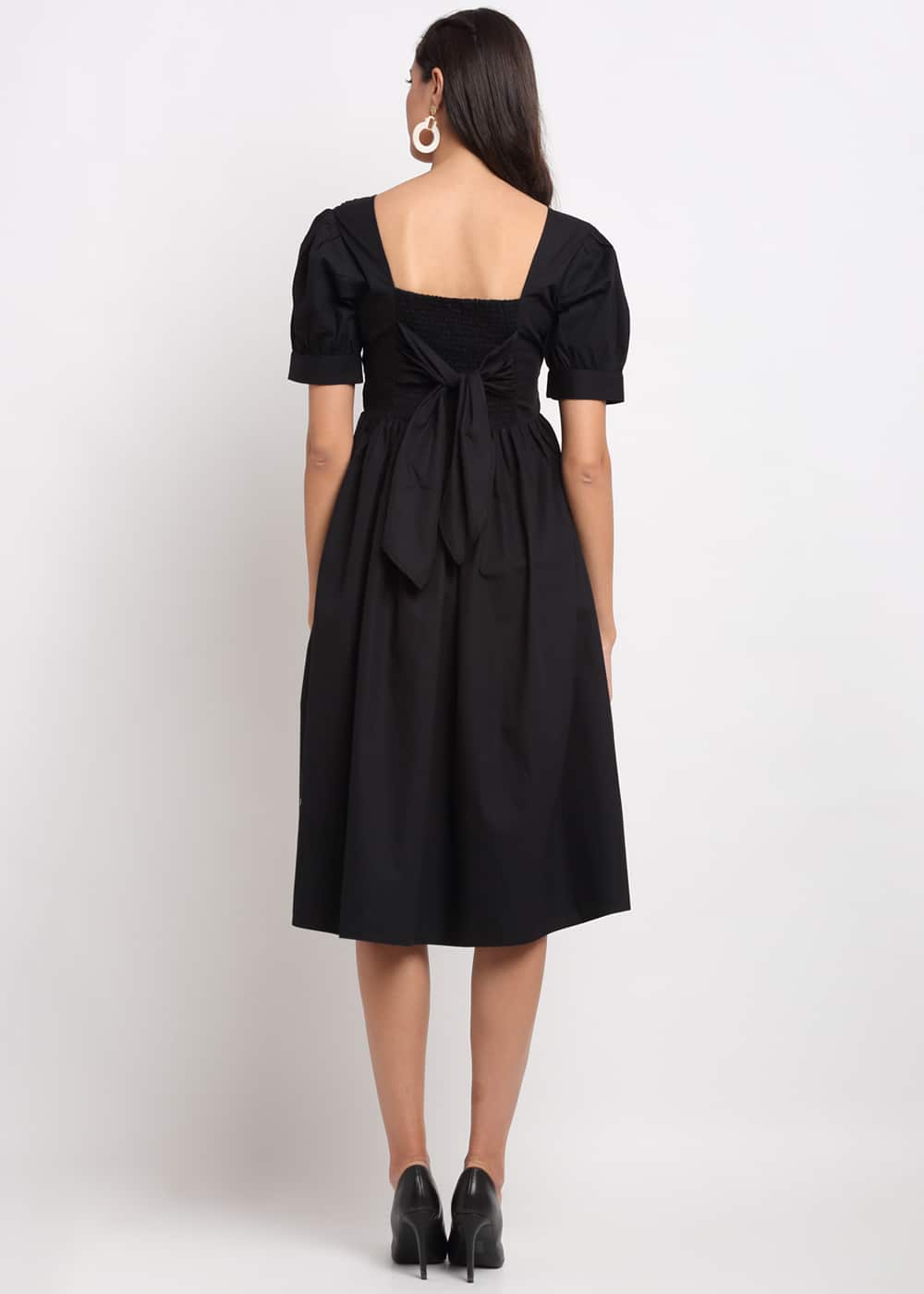 Ruched Waisted Black Dress