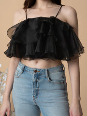 Black Organza Ruffle Top
