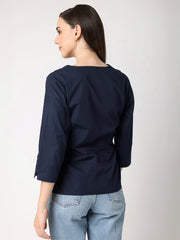 Blue Collar Top With Lace at Waist