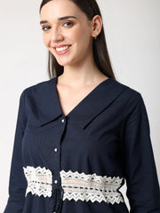 Blue Collar Top With Lace at Waist