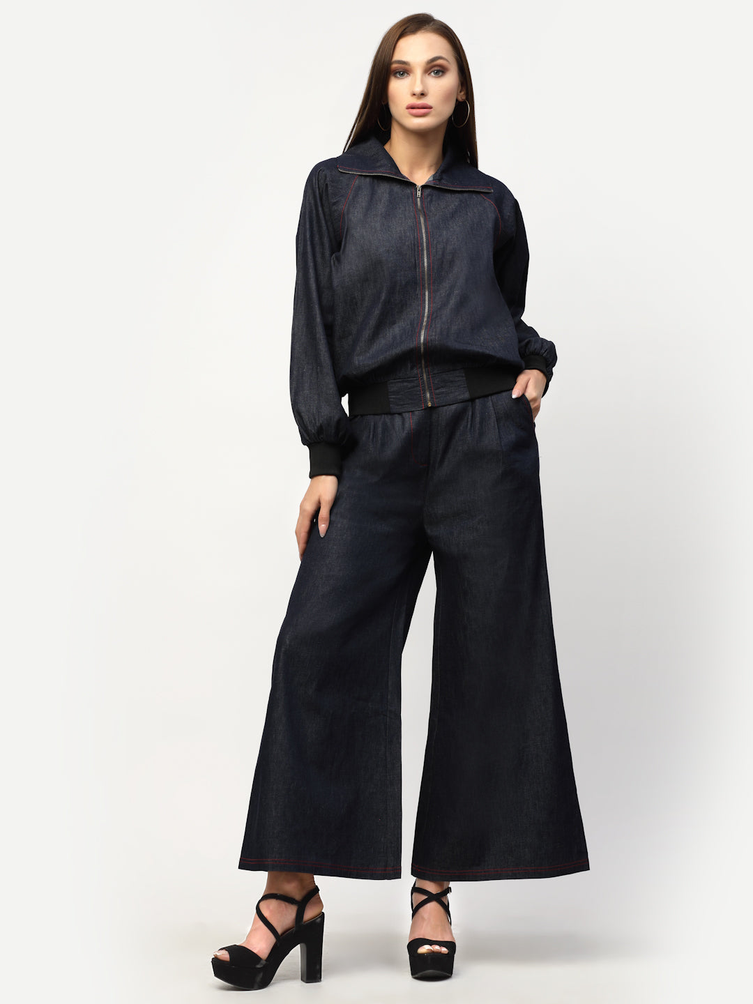 Blue Denim Blouse Sleeve Co-Ord Set
